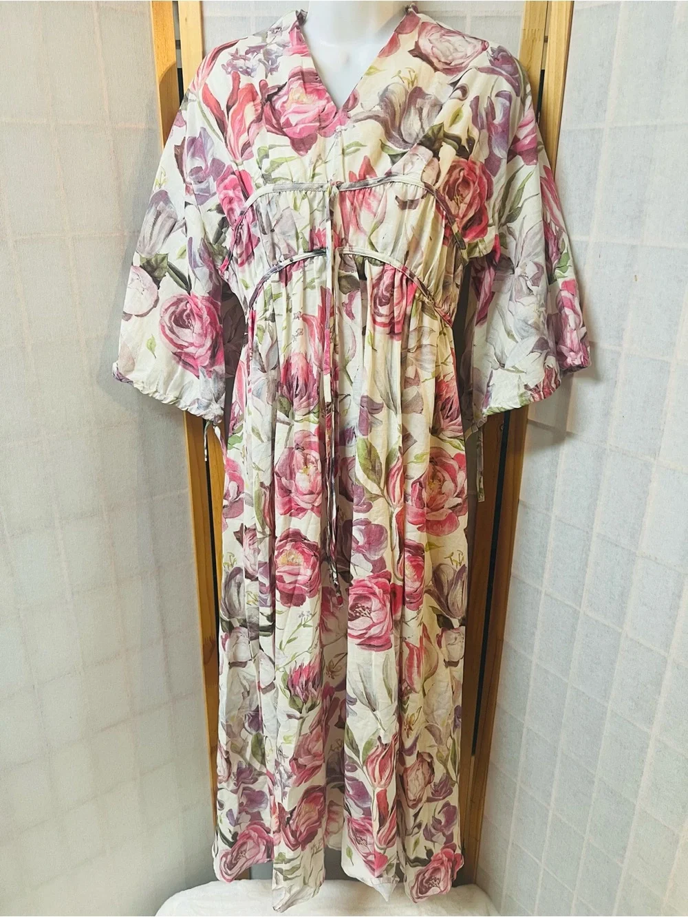 ETHNC Floral Midi‎ Dress Cottagecore Boho Tie Front Balloon Sleeve XS NWT